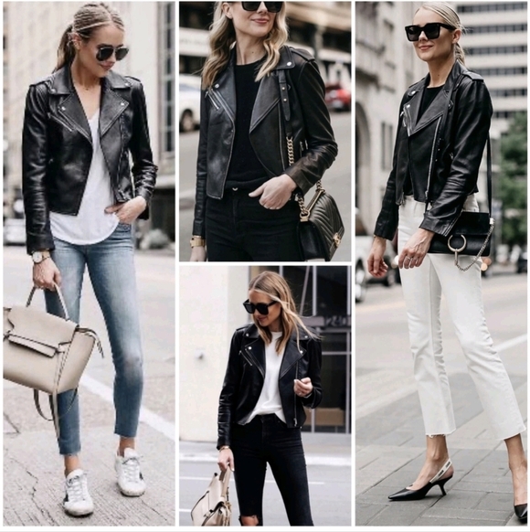 CLUB MONACO 100% Lamb Leather Jacket Gracella Biker Coat Black XS - Picture 5 of 16